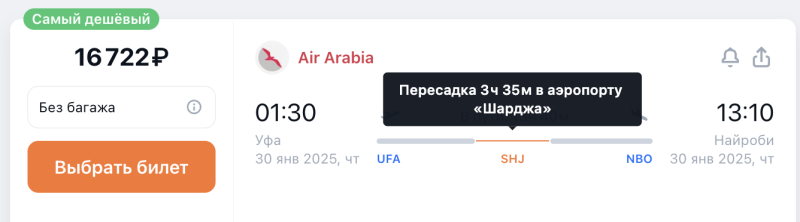 From Kazan, Ufa, Samara, Yekaterinburg and Moscow to the UAE from 18,600 rubles, Kenya or Uganda from 33,000 rubles round trip + there is Asia, a lot of the Middle East and everything else