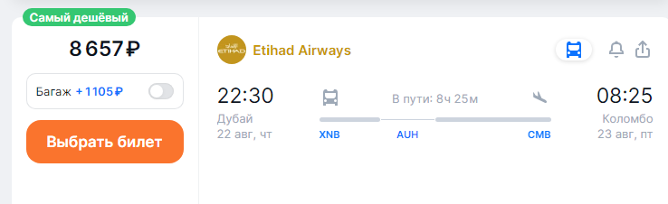 Etihad Airways sale: flights between the UAE and Sri Lanka or Maldives for 7970 rubles