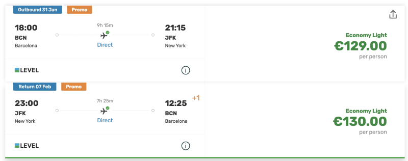 Direct flights between Spain and the USA from 99 euros/direct flights from Spain to Chile and Argentina from 309 euros (ouch!)