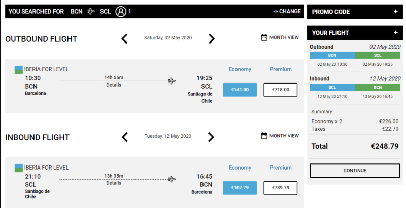 Direct flights between Spain and the USA from 99 euros/direct flights from Spain to Chile and Argentina from 309 euros (ouch!)