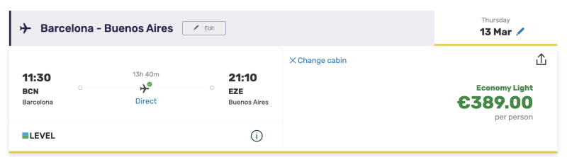 Direct flights between Spain and the USA from 99 euros/direct flights from Spain to Chile and Argentina from 309 euros (ouch!)