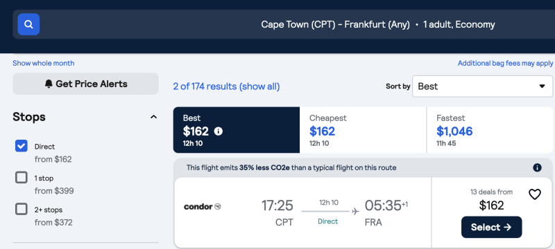 Direct flights from Cape Town (South Africa) to Germany in autumn for 14200 rubles