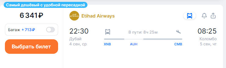 Etihad Airways: flights between the UAE and Sri Lanka or Maldives from 5,998 rubles