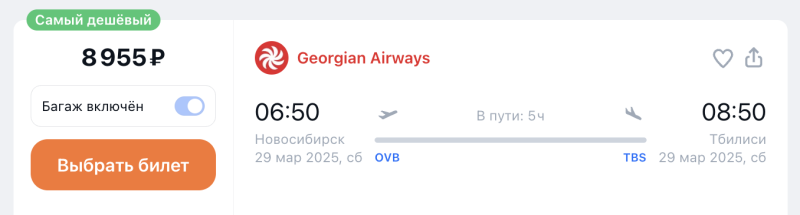 Direct flight from Novosibirsk to Tbilisi with luggage for 8,900 rubles! But after six months